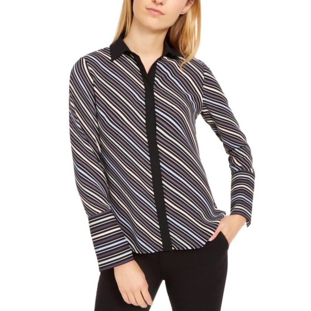 Anne Klein Striped Collared Top
